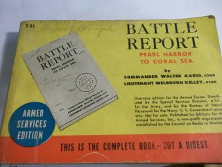 Battle Report Pearl Harbor To Coral Sea W Karig Ww2 Ii Armed Services Edition,