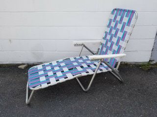 Vintage Aluminum Folding Lawn Chaise Lounge Chair Webbing Patio Camping