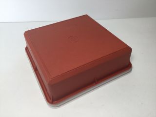 Vintage Tupperware Snack N Stor 9” Square Paprika Red 514 Container Sheer Lid 2