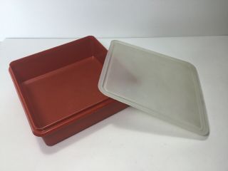 Vintage Tupperware Snack N Stor 9” Square Paprika Red 514 Container Sheer Lid 3