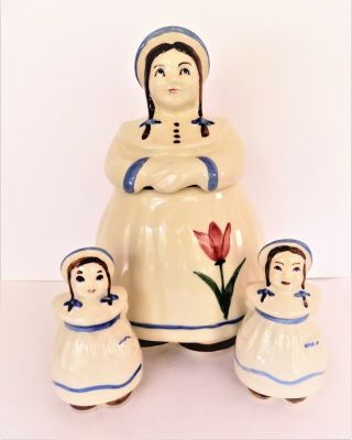 Vintage Shawnee Pottery Dutch Girl Cookie Jar And Salt Shakers