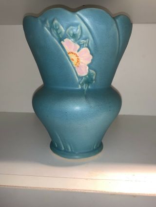 Vintage Weller Art Pottery Blue Blossom Pattern Vase 7”,  Marked B - 4,