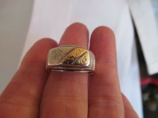 Vtg Wwii Soldiers Ring Sterling Silver Gold Trench Art Engraved Manila 1945 Sz10