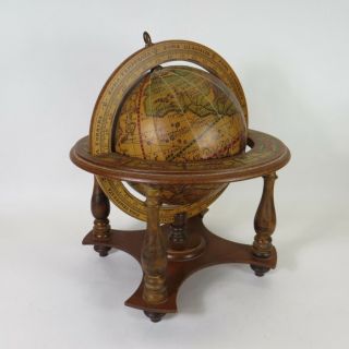 Vintage Table Top Zodiac & Astrology Old World Globe W Wood Stand Made In Italy