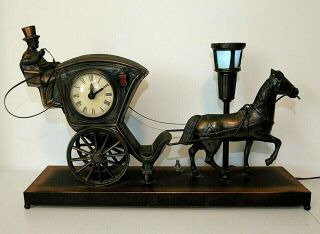 Vintage Horse Drawn Carriage Animated Mantel Clock Lamp,  United,  1960s,  16 " Wide