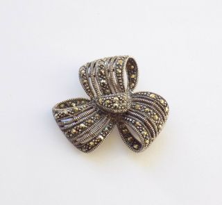 Vintage Sterling Silver & Marcasite,  Victorian Style Bow Brooch.