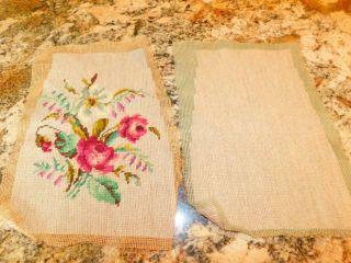 Vintage Completed Needlepoint Canvas Tapestry Pink Roses Front & Back 9.  5 X 13 "