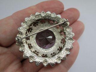 Vintage Signed Jewelery Gorgeous Silver Faceted Amethyst Glass Flower Brooch Pin 5