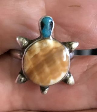 Vtg Native American 925 Sterling Silver Turquoise Turtle Ring Sz 7.  5