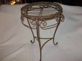 Vtg Wrought Iron Floor Standing Plant Stand Rustic Scrolled Garden Patio