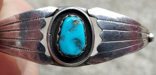 Vintage Ornate Navajo Sterling Silver Turquoise Cuff Bracelet.  Nr