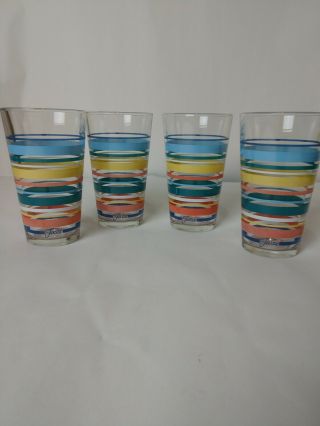 Fiesta Ware Vintage Drinking Glasses Multicolor Stripes Set Of 4