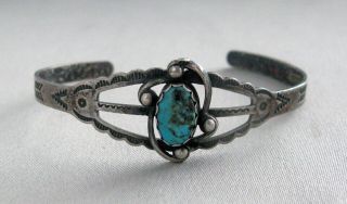 Vintage Southwestern Style Sterling Silver & Turquoise Cuff Bracelet;g678