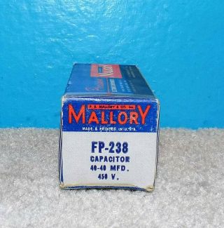 4 NOS Mallory FP - 238 Electrolytic Can Capacitors 40/40uf@450V 2