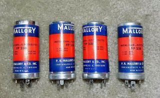 4 NOS Mallory FP - 238 Electrolytic Can Capacitors 40/40uf@450V 3