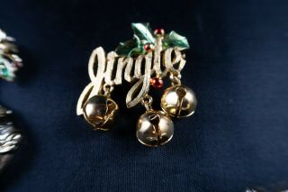 9 Vintage Christmas Brooch Pin Lot; Reindeer,  Gifts,  Ornaments,  Drums 8
