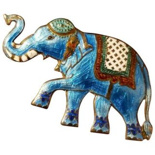 Vintage Siam Sterling Silver Blue Enamel Elephant Brooch Pin