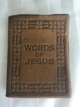 Miniature Antique Little Leather Library Book Words Of Jesus Bible Scripture Nt