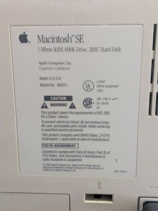 1986 Apple Macintosh Mac all - in - one Computer Only M5011 7