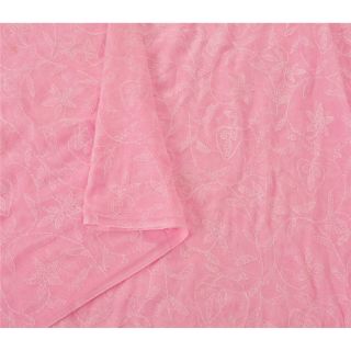 Sanskriti Vintage Pink Saree Cotton Craft Fabric Hand Embroidery Chikankari Sari