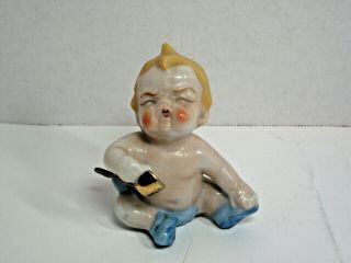 Vintage - Japan - Ceramic Kewpie Figurine Blue Diaper & Booties,  Safety Pin