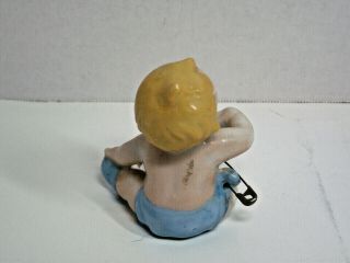 Vintage - Japan - ceramic Kewpie figurine blue diaper & booties,  safety pin 3