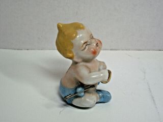 Vintage - Japan - ceramic Kewpie figurine blue diaper & booties,  safety pin 4