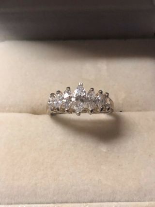 Vintage Marquise Cubic Zirconia 925 Sterling Silver Band Size 8