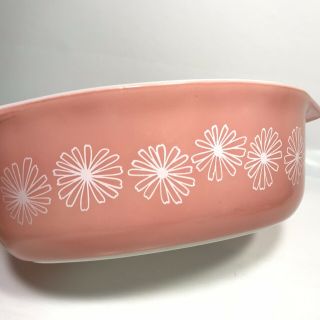 Vintage Pyrex Pink Daisy 645 Oval Casserole Dish 1 1/2 Qt With Lid 5