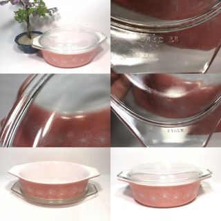 Vintage Pyrex Pink Daisy 645 Oval Casserole Dish 1 1/2 Qt With Lid 6