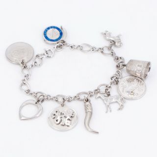 Vtg Sterling Silver - Birthday Leo Travel Charm 7.  25 " Chain Bracelet - 25.  5g