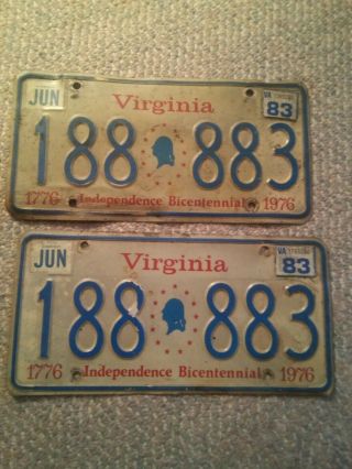 000 Vtg Set Virginia License Plates 1776 1976 1983 Bicentennial 188 - 883