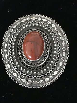 Ornate Vintage Sterling Silver Orange Turquoise Pendant/brooch/pin Marked 925