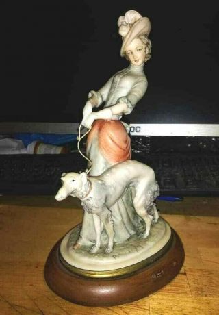 Vintage Bruno Merli Capodimonte Porcelain Figurine,  " Lady With Dog ".
