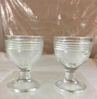 Vintage Dominion Glass 3 Band Single Egg Cups Saguenay Pattern Set Of 2 1950s