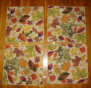 9 Pc Set Vtg Avon 1996 Round 74 " Tablecloth & 8 Napkins Autumn Leaves Spain
