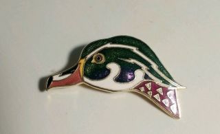 Vintage Estate Jewelry Signed Wes 85 Enamel Cloisonne Duck Bird Brooch Pin