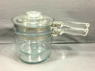 Vintage Pyrex 3 Piece Set Flameware Glass Double Boiler With Lid 1 1/2 Qt 6283