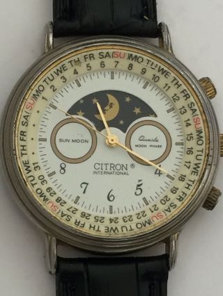 Vintage Of 1970’s “citron” Gold Plated,  Calendar,  Moon Phase,  Men’s Watch G/work