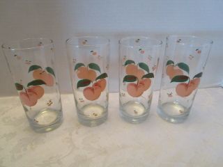 Anchor Hocking Glass Set 4 Tumblers 6 1/8” Peaches Decal 1987 Vintage 16 Oz.