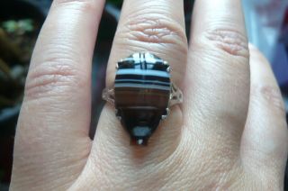 Vintage Scottish Banded Agate And Silver Ring