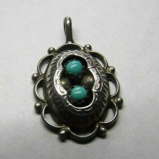 Vintage Sterling Silver Mexican Style Turquoise Set Ornate Pendant Xwl88 - 13
