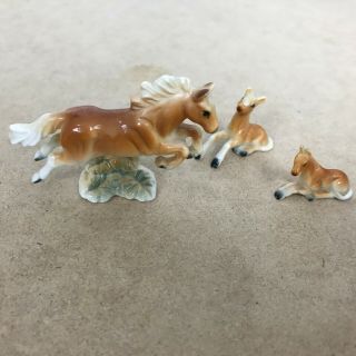 Vintage Japan Mare & Twin Colts Set Of 3 Bone China Horses Miniatures One China