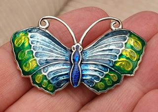 Vintage Signed R&sd Jewellery Bright Enamel Butterfly Sterling Silver Brooch Pin