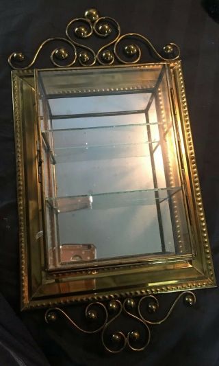 Vintage Glass And Brass Mirrored Curio Display Collectibles Wall Hanging