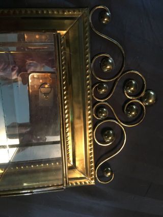 VINTAGE GLASS AND BRASS MIRRORED CURIO DISPLAY COLLECTIBLES WALL HANGING 4