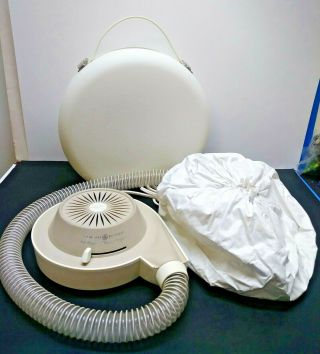Vintage Ge Portable Deluxe Hair Dryer W/bonnet & Case General Electric