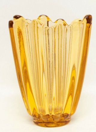 Vintage Yellow Art Glass Swung Glass Vase Ribbed Sides Viking Glass Butterscotch
