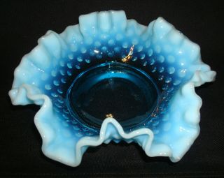 Vintage Fenton Art Glass Blue Opalescent Hobnail 5 ¾” Bonbon Candy Bowl Dish