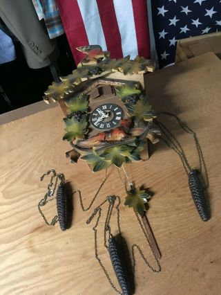 Vtg German Made Cuckoo Black Forest Clock Wood Fox Hofbrauhaus For Repair Parts